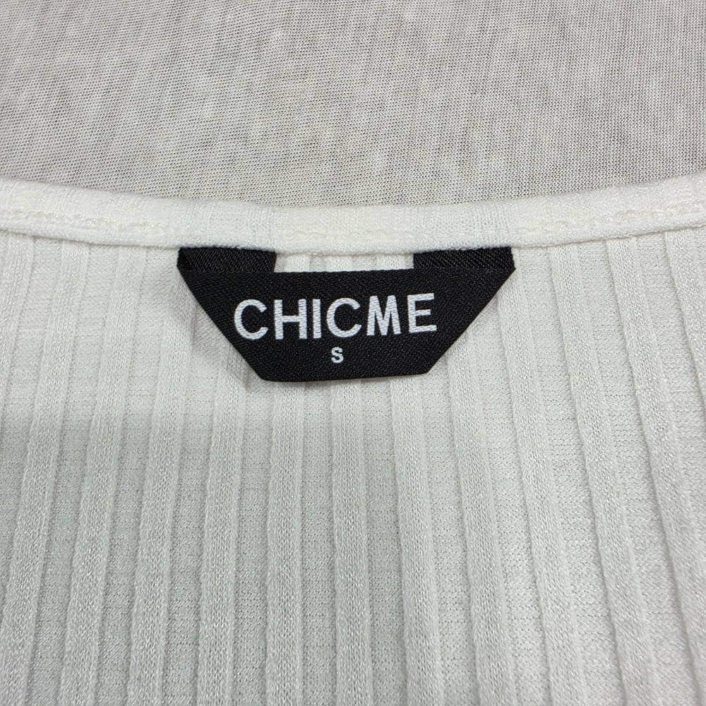 CHICME White Ribbed V-Neck Long Sleeve Crop Top Size S Coquette Y2K Going Out - Picture 5 of 9